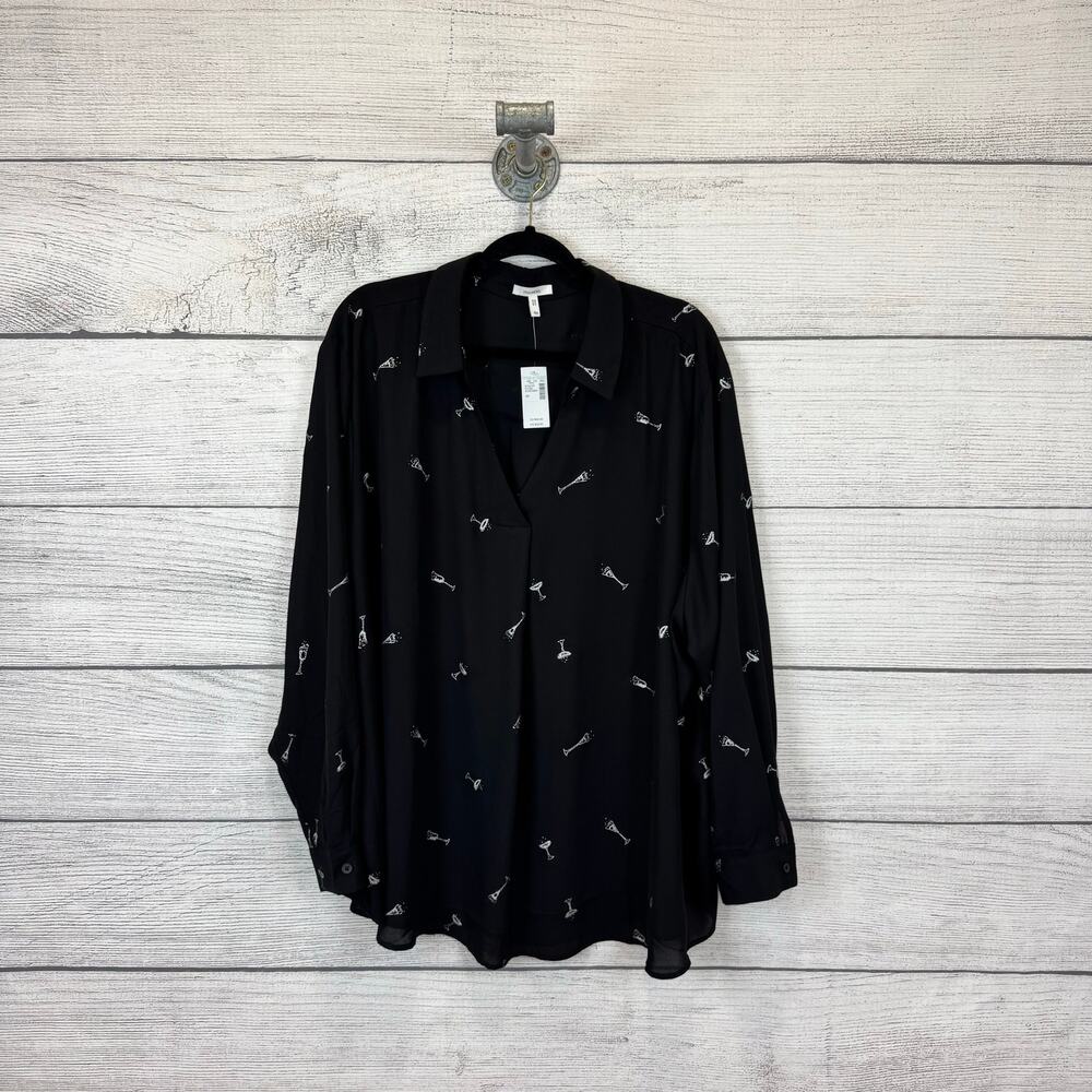 Maurices Plus Size Black Silver Champagne Glasses Printed Blouse Size 4X